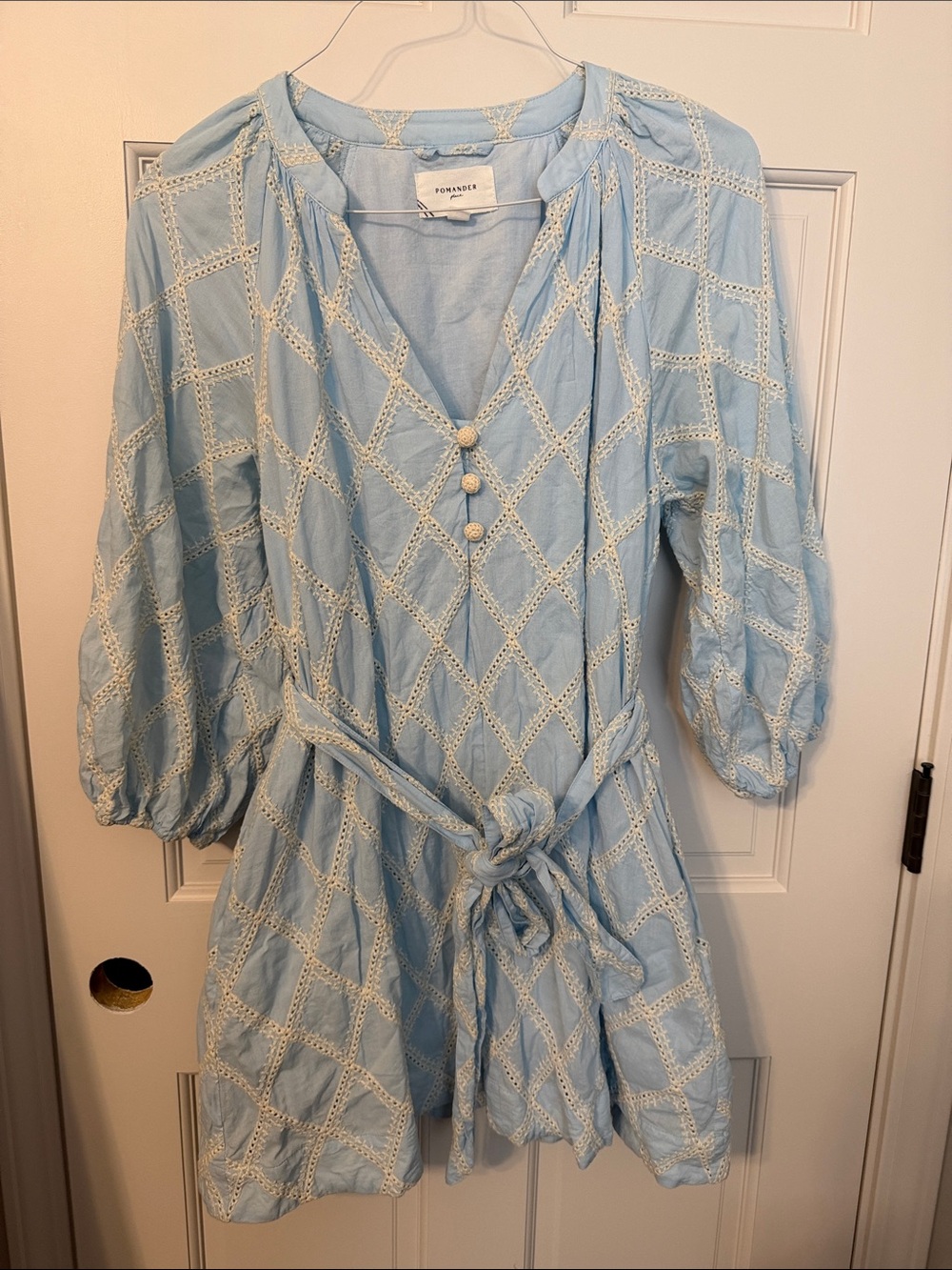 Pomander Place Light Blue Lace-Trim Mini Dress